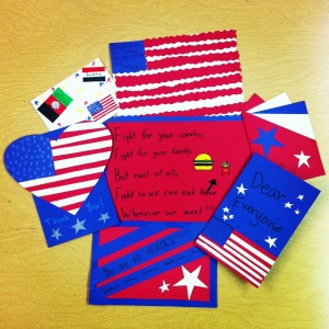 A colorful collection of letters crafted to send to the troops overseas